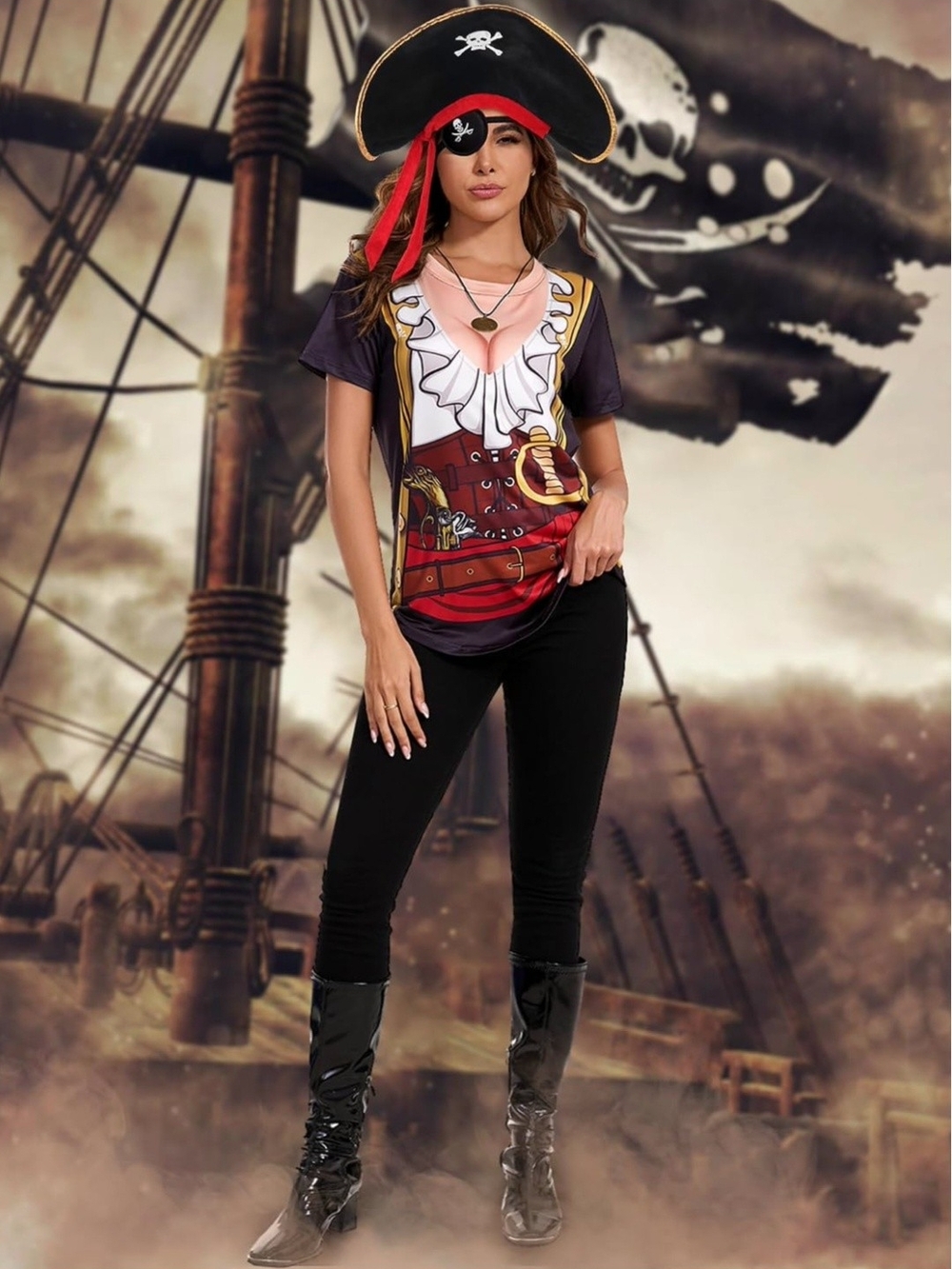 Pirate Costume Women Funny Shirt (M) - Halloween Accesories